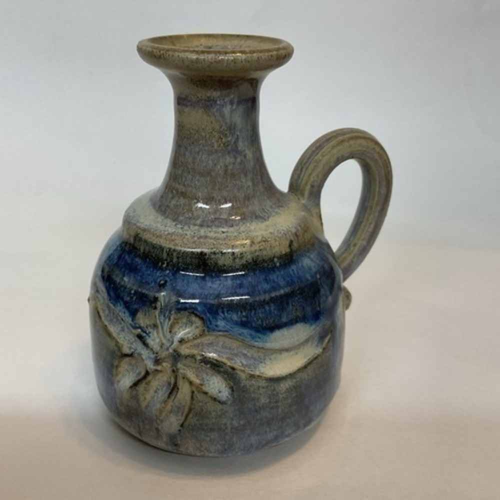 VTG Handmade Mini Miniature Vase Pitcher Gray Blue Glazed With Handel 5" Ceramic